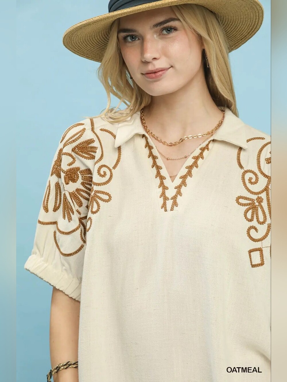 Umgee Floral Embroidered Sleeve Blouse- NEW ARRIVAL - Picture 4 of 7